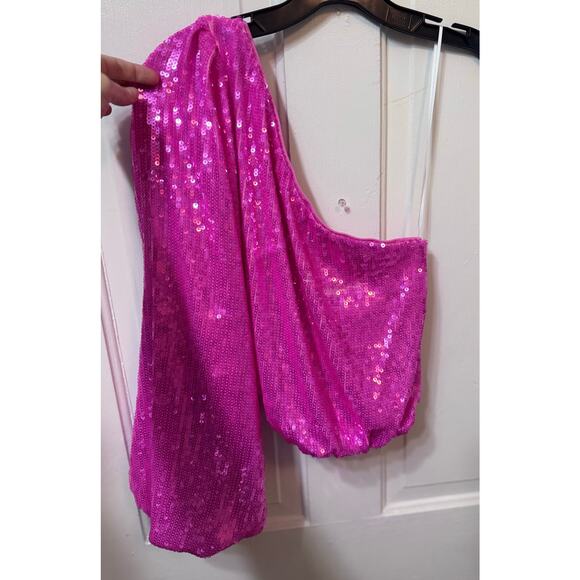 NWT Show Me Your Mu Mu Pink Sequin One Shoulder Glam Top Size S - Picture 3 of 8